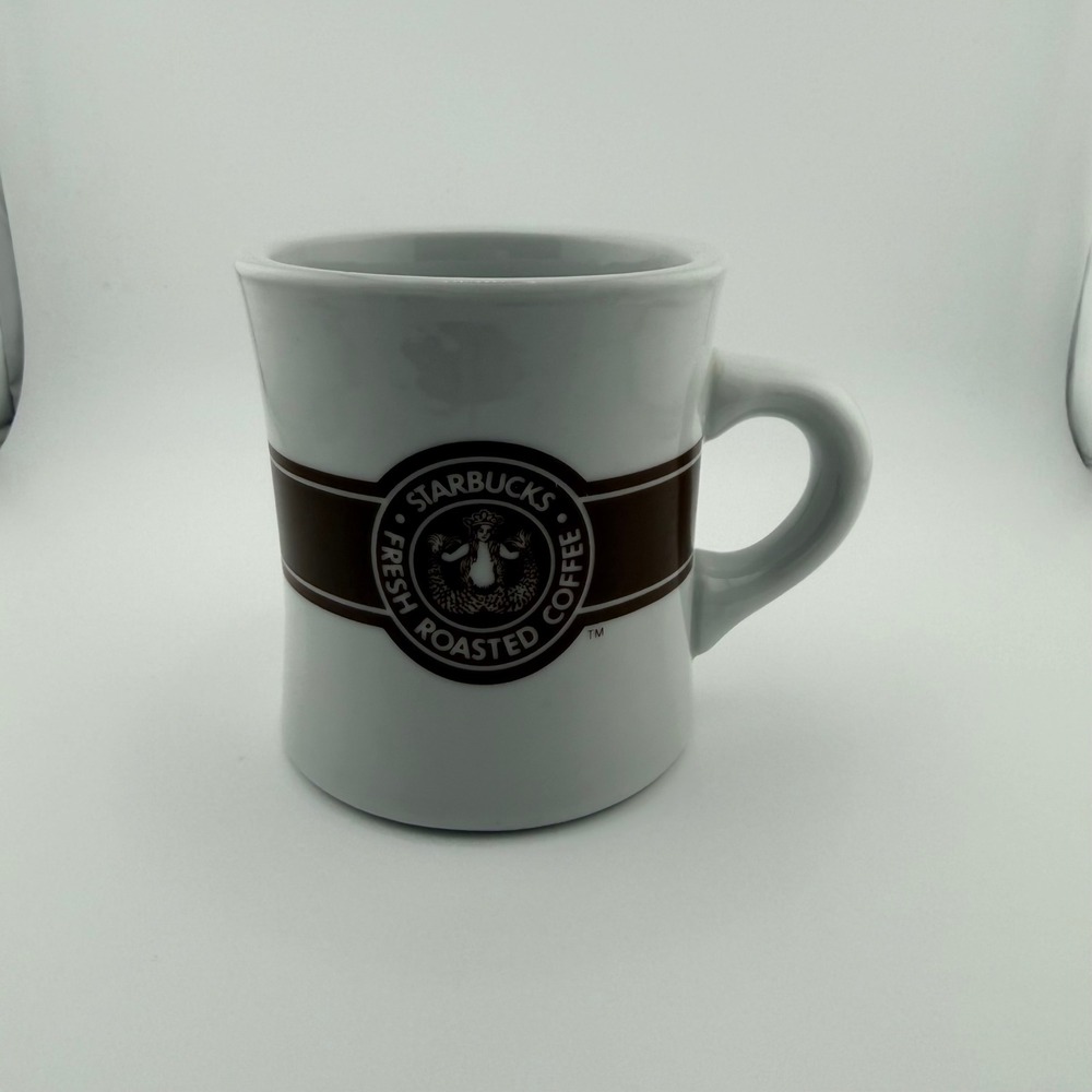 Vintage Starbucks Fresh Roasted Coffee Mug Brown Siren Logo White Ceramic Diner